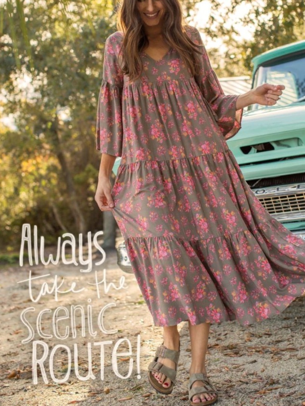 Natural Life Charlotte Maxi Dress Pink Taupe Floral